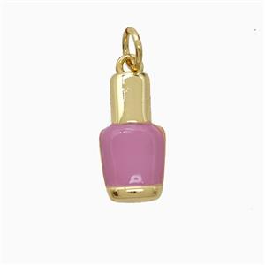 Nail Polish Bottle Charms Copper Pendant Pink Enamel Gold Plated, approx 8-15mm