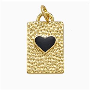 Copper Heart Pendant Black Enamel Rectangle Gold Plated, approx 11-16mm