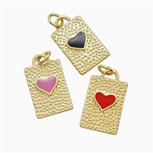 Copper Heart Pendant Enamel Rectangle Gold Plated Mixed, approx 11-16mm