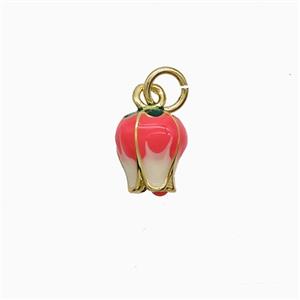 Copper Lotus Pendant Pink Enamel Flower Gold Plated, approx 7-8mm