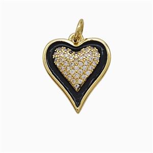 Copper Heart Pendant Pave Zirconia Black Enamel Gold Plated, approx 14-15mm