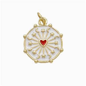 Copper Heart Pendant White Red Enamel Moon Star Gold Plated, approx 15mm