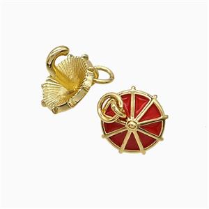 Copper Umbrella Pendant Red Enamel Gold Plated, approx 11.5mm