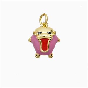 Hippopotamus Charms Copper Pendant Pink Red Enamel Gold Plated, approx 12mm