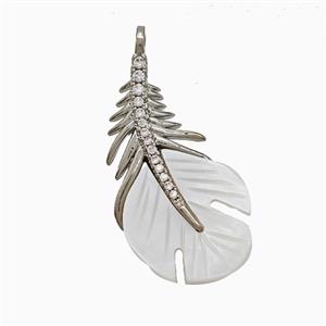 Copper Feather Pendant Pave Zirconia Shell Platinum Plated, approx 16-32mm