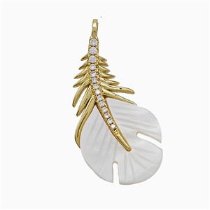 Copper Feather Pendant Pave Zirconia Shell Gold Plated, approx 16-32mm