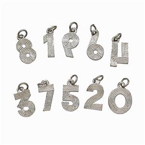 Copper Number Pendant Mixed Platinum Plated, approx 5-12mm