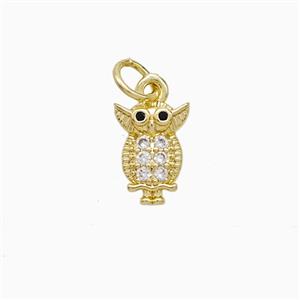 Copper Owl Pendant Pave Zirconia 18K Gold Plated, approx 8-10mm