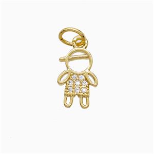 Copper Kids Boy Pendant Pave Zirconia 18K Gold Plated, approx 8-11mm