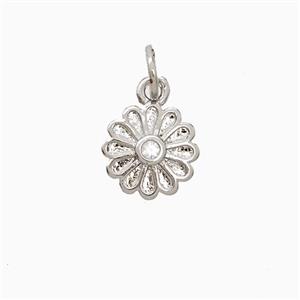 Copper Flower Pendant Pave Zirconia Platinum Plated, approx 9mm