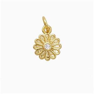 Copper Flower Pendant Pave Zirconia 18K Gold Plated, approx 9mm