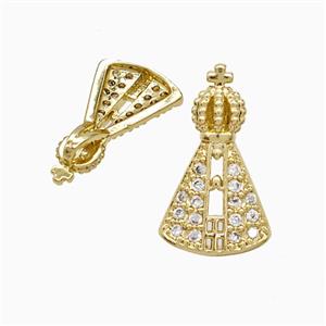 Copper Pope Crown Pendant Pave Zirconia 18K Gold Plated, approx 9-16mm