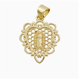 Virgin Mary Charms Copper Heart Pendant 18K Gold Plated, approx 16mm