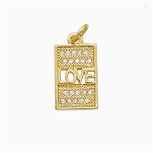 Copper Love Pendant Pave Zirconia Rectangle 18K Gold Plated, approx 9-14mm