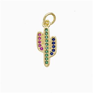 Copper Cactus Pendant Pave Zirconia 18K Gold Plated, approx 7-14mm