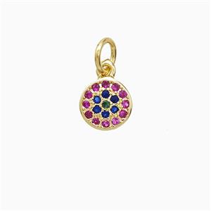 Copper Circle Pendant Pave Zirconia 18K Gold Plated, approx 7mm
