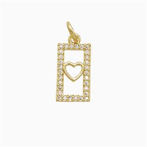 Copper Rectangle Heart Pendant Pave Zirconia 18K Gold Plated, approx 7-13mm