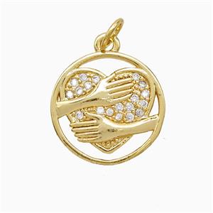 Copper Hand Heart Pendant Pave Zirconia Lover 18K Gold Plated, approx 16mm