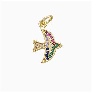 Copper Swallow Pendant Pave Zirconia Birds 18K Gold Plated, approx 10-12mm