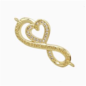 Copper Infinity Heart Connector Pave Zirconia 18K Gold Plated, approx 13-25mm