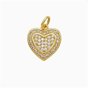 Copper Heart Pendant Pave Zirconia 18K Gold Plated, approx 12mm