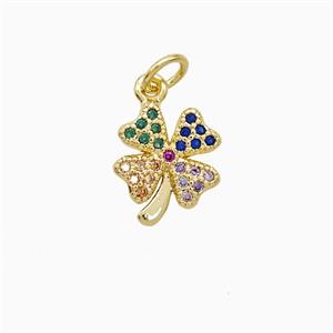 Copper Clover Pendant Pave Multicolor Zirconia 18K Gold Plated, approx 10-12mm