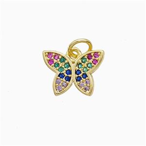 Copper Butterfly Pendant Pave Multicolor Zirconia 18K Gold Plated, approx 9-12mm