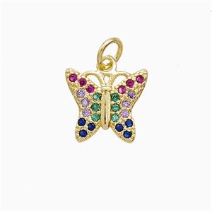 Copper Butterfly Pendant Pave Multicolor Zirconia 18K Gold Plated, approx 10-12mm