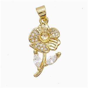 Copper Flower Pendant Pave Zirconia 18K Gold Plated, approx 12-20mm