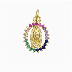 Copper Jesus Pendant Pave Multicolor Zirconia 18K Gold Plated, approx 11-13mm