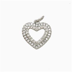 Copper Heart Pendant Pave Zirconia Hollow Platinum Plated, approx 13mm