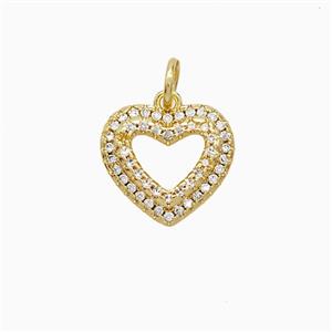 Copper Heart Pendant Pave Zirconia Hollow 18K Gold Plated, approx 13mm