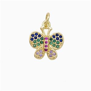 Copper Butterfly Pendant Pave Multicolor Zirconia 18K Gold Plated, approx 12mm