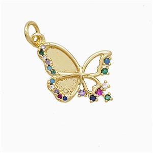 Copper Butterfly Pendant Pave Multicolor Zirconia 18K Gold Plated, approx 13-15mm