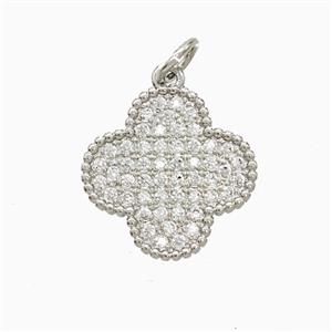 Copper Clover Pendant Micropave Zirconia Platinum Plated, approx 15.5mm