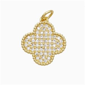 Copper Clover Pendant Micropave Zirconia 18K Gold Plated, approx 15.5mm