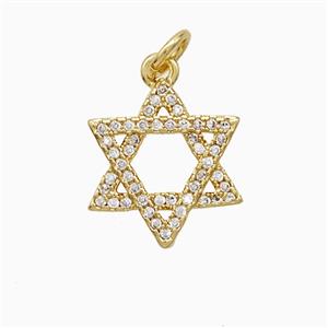 Copper David Star Pendant Pave Zirconia 18K Gold Plated, approx 15mm