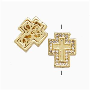 Copper Cross Beads Pave Zirconia 18K Gold Plated, approx 10-12mm