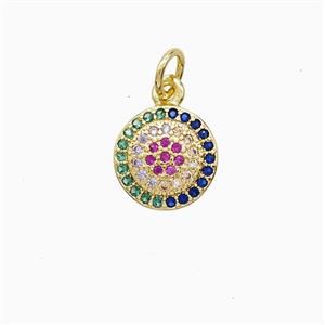 Copper Circle Pendant Pave Multicolor 18K Gold Plated, approx 10mm