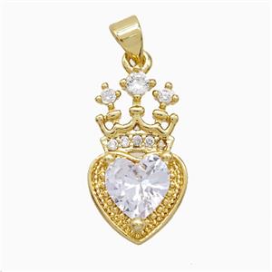 Copper Crown Pendant Pave Zirconia 18K Gold Plated, approx 12-22mm
