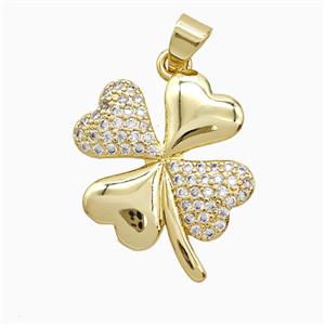 Copper Clover Pendant Pave Zirconia 18K Gold Plated, approx 18-22mm