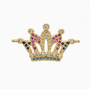 Copper Crown Connector Pave Multicolor Zirconia 18K Gold Plated, approx 13-25mm