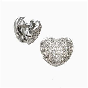 Copper Heart Beads Pave Zirconia Platinum Plated, approx 12mm