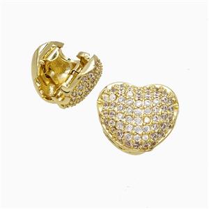Copper Heart Beads Pave Zirconia 18K Gold Plated, approx 12mm