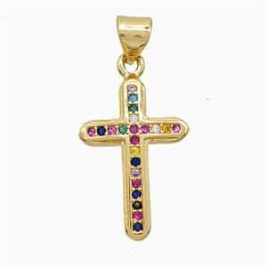 Copper Cross Pendant Pave Multicolor Zirconia 18K Gold Plated, approx 13-20mm