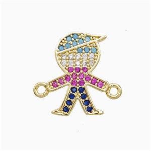 Copper Kids Boy Connector Pave Multicolor 18K Gold Plated, approx 15mm