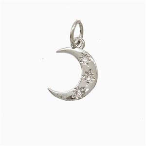 Copper Moon Pendant Pave Zirconia Platinum Plated, approx 8-10mm