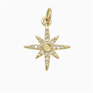 Copper Star Pendant Pave Zirconia 18K Gold Plated, approx 15mm