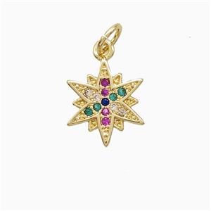 Copper Star Pendant Pave Zirconia 18K Gold Plated, approx 12mm