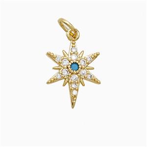 Copper Star Pendant Pave Zirconia 18K Gold Plated, approx 12-15mm